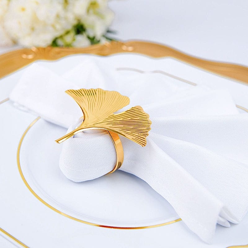 4 Metallic Napkin Rings with Gingko Leaf Design