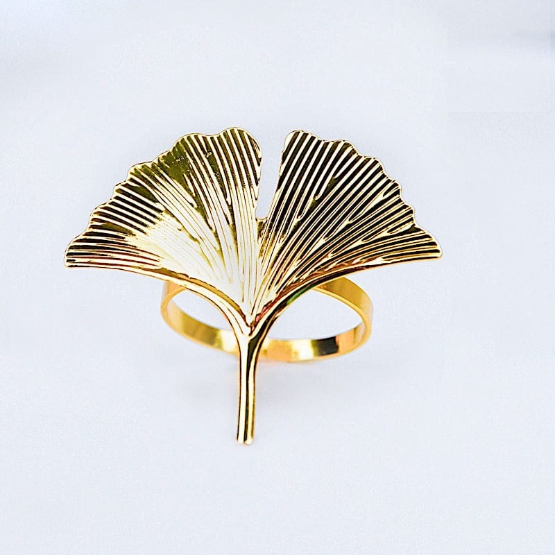 4 Metallic Napkin Rings with Gingko Leaf Design