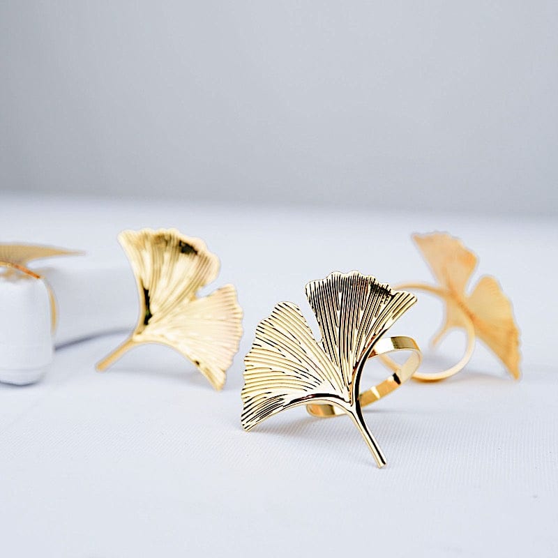 4 Metallic Napkin Rings with Gingko Leaf Design