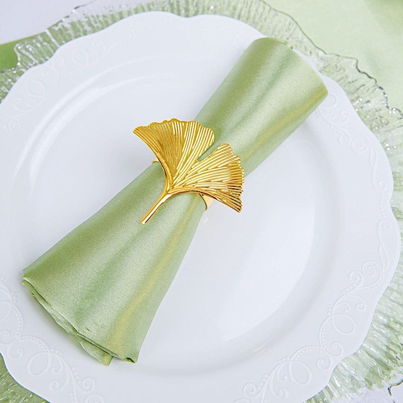 4 Metallic Napkin Rings with Gingko Leaf Design