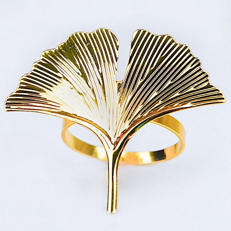 4 Metallic Napkin Rings with Gingko Leaf Design