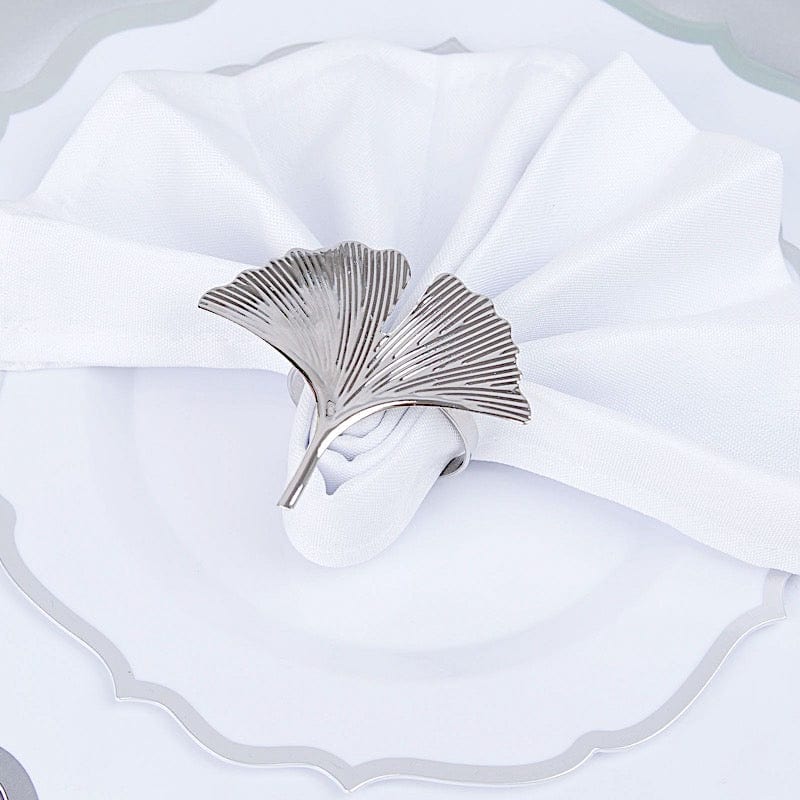 4 Metallic Napkin Rings with Gingko Leaf Design