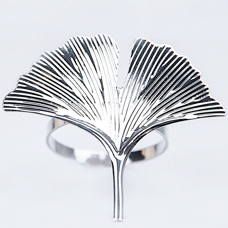 4 Metallic Napkin Rings with Gingko Leaf Design