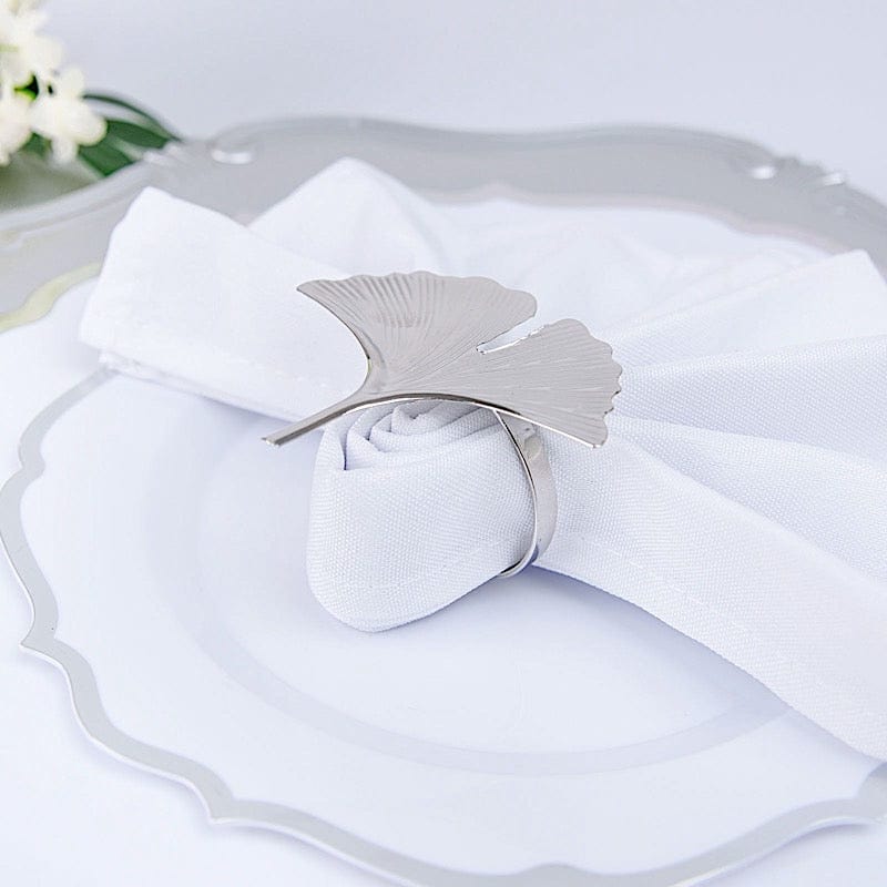 4 Metallic Napkin Rings with Gingko Leaf Design