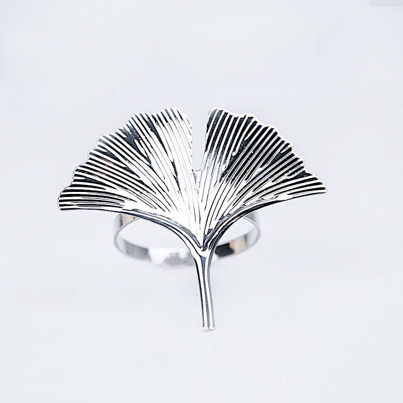 4 Metallic Napkin Rings with Gingko Leaf Design NAP_RING21_SILV