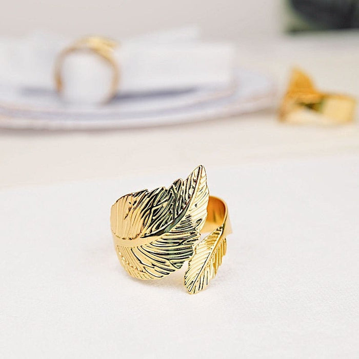 4 Metallic Napkin Rings with Ornate Leaf Design NAP_RING20_GOLD
