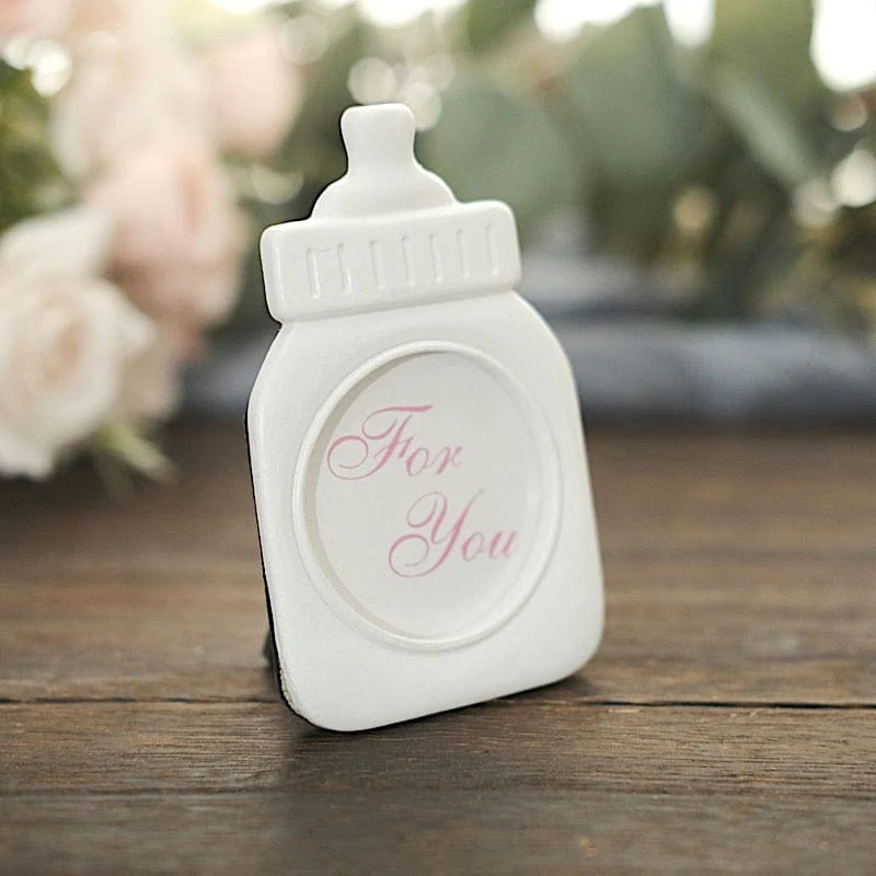 4 Mini 4" Picture Frames Feeding Bottle Baby Shower Favors - White with Pink FAV_FRM_B001_WHT