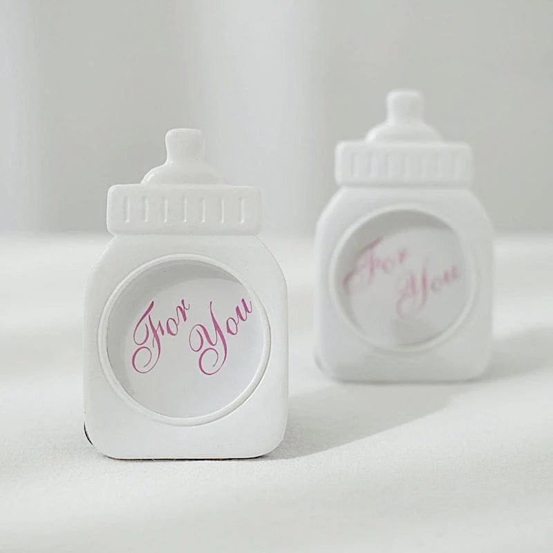 4 Mini 4" Picture Frames Feeding Bottle Baby Shower Favors - White with Pink FAV_FRM_B001_WHT
