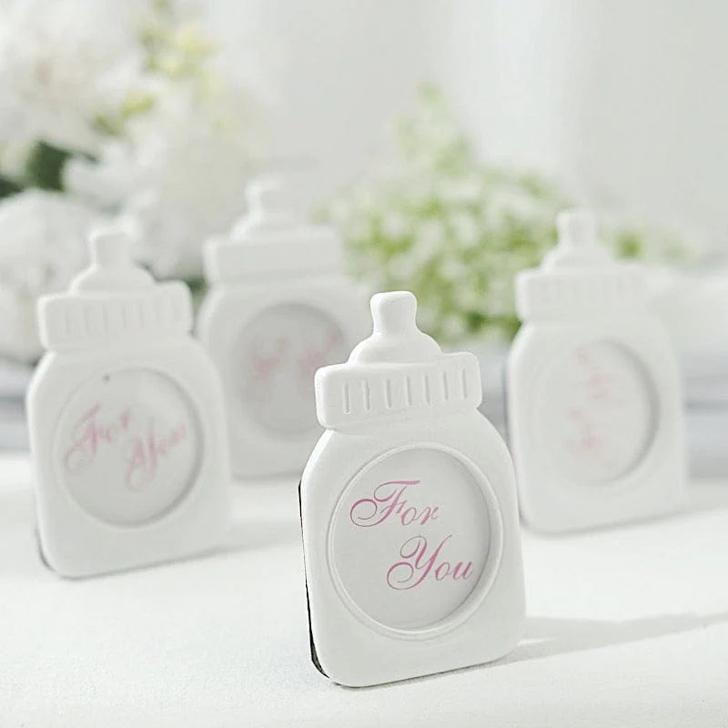 4 Mini 4" Picture Frames Feeding Bottle Baby Shower Favors - White with Pink FAV_FRM_B001_WHT