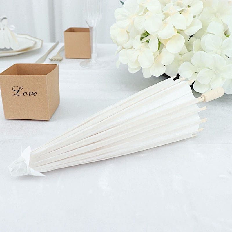 4 Paper Umbrellas 16" Decorative Parasol Wedding Favors - White and Natural UMB_PAP01_16_WHT