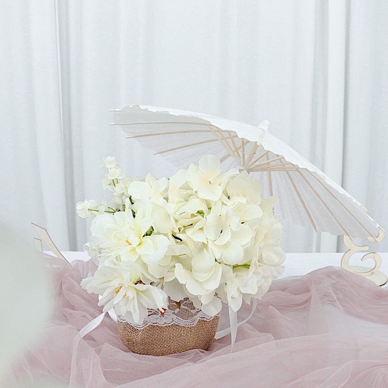 4 Paper Umbrellas 16" Decorative Parasol Wedding Favors - White and Natural UMB_PAP01_16_WHT