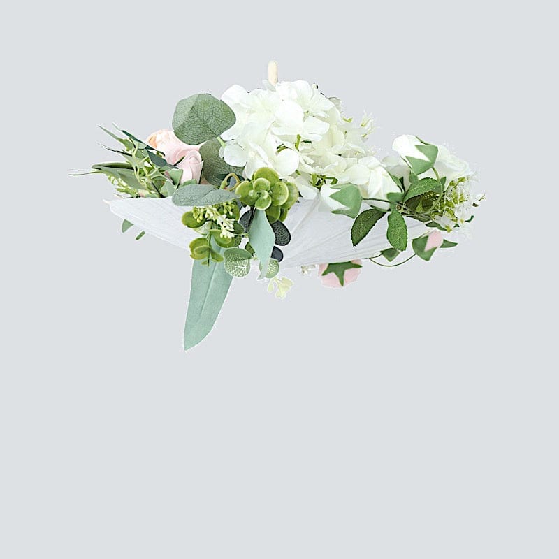 4 Paper Umbrellas 16" Decorative Parasol Wedding Favors - White and Natural UMB_PAP01_16_WHT