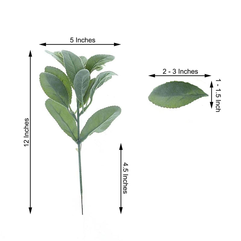 4 pcs 12" Artificial Faux Lambs Ear Leaves Sprays Stems - Frosted Green ARTI_FERN_005_12_GRN