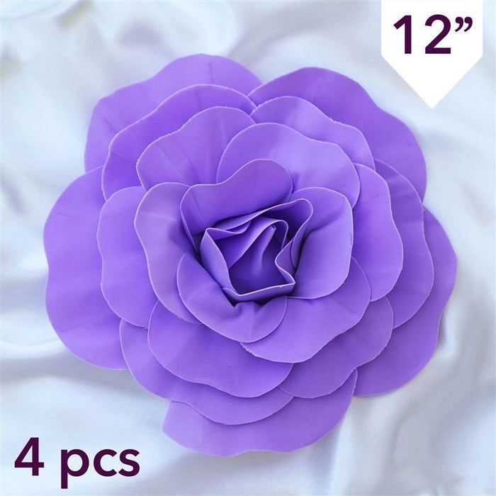 4 pcs 12" wide Artificial Large Roses Flowers for Wall Backdrop FOAM_FLO001_12_LAV