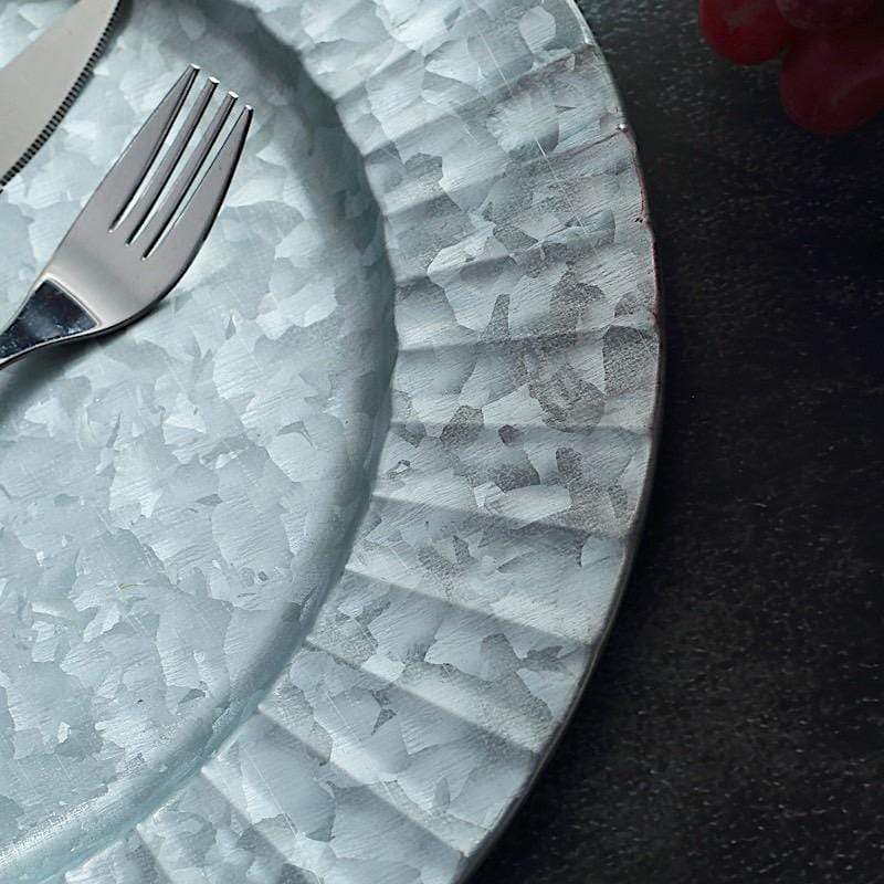 4 pcs 13" Round with Ruffled Rim Galvanized Metal Charger Plates - Silver CHRG_MET0001_SILV