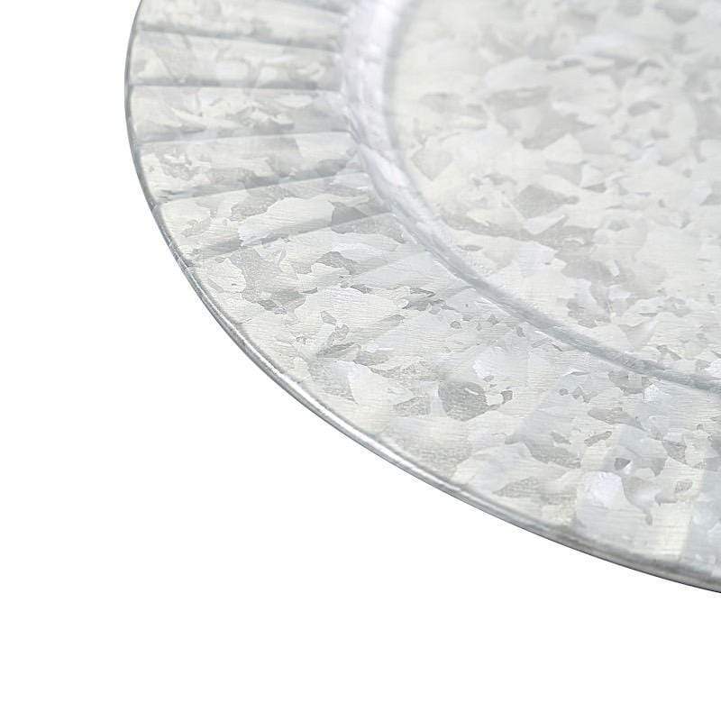 4 pcs 13" Round with Ruffled Rim Galvanized Metal Charger Plates - Silver CHRG_MET0001_SILV