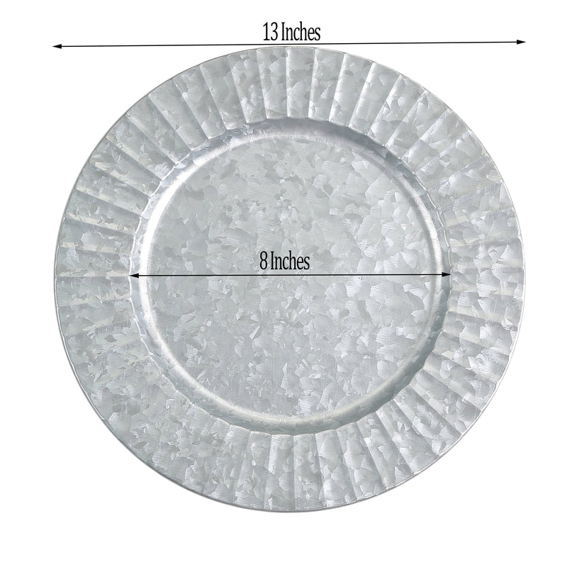 4 pcs 13" Round with Ruffled Rim Galvanized Metal Charger Plates - Silver CHRG_MET0001_SILV