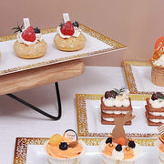 4 pcs 14" Rectangle Serving Trays with Metallic Gold Lace Design - White DSP_TR0004_14_WHTGD