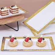 4 pcs 14" Rectangle Serving Trays with Metallic Gold Lace Design - White DSP_TR0004_14_WHTGD