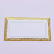 4 pcs 14" Rectangle Serving Trays with Metallic Gold Lace Design - White DSP_TR0004_14_WHTGD