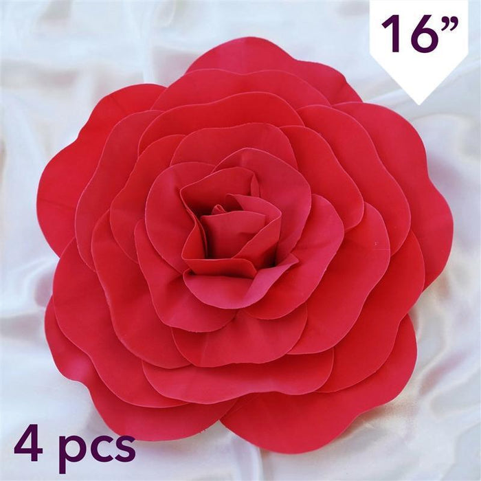 4 pcs 16" wide Artificial Large Roses Flowers for Wall Backdrop FOAM_FLO001_16_RED