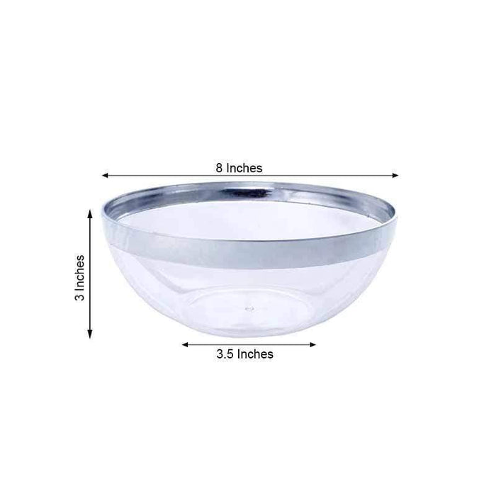 4 pcs 32 oz Clear Plastic Bowls with Silver Rim - Disposable Tableware PLST_BOW11_SILV_PK