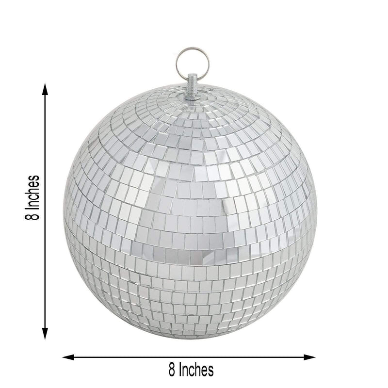 4 pcs 8" Wide Glass Mirror Disco Balls Ornaments - Silver FOAM_BALL_MIR_08