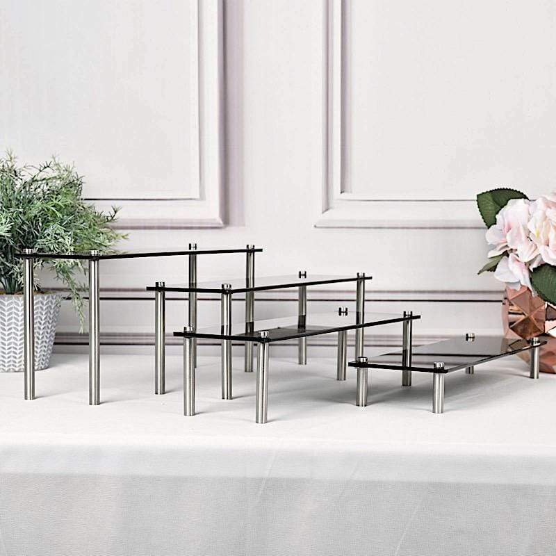 4 pcs Acrylic Cupcake Holders Dessert Stands Organizer Racks - Black CAKE_PLST_REC001_SET_BLK