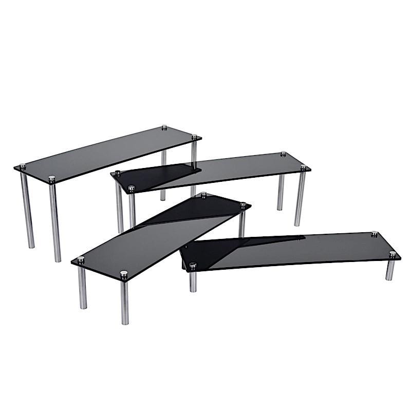 4 pcs Acrylic Cupcake Holders Dessert Stands Organizer Racks - Black CAKE_PLST_REC001_SET_BLK