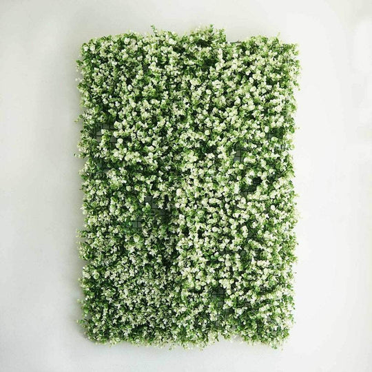 4 pcs Artificial Boxwood Leaves Foliage UV Protected Wall Backdrop Panels 11 sq ft - Green and White ARTI_5062_GRN_19