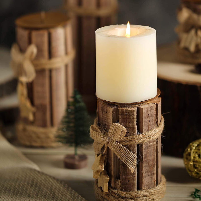 4 pcs Assorted Wood Candle Holders with String Ribbons and Stars - Natural WOD_CAND_004_NAT