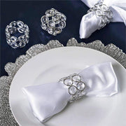 4 pcs Crystal Design Napkin Rings Set NAP_RING08_SILV