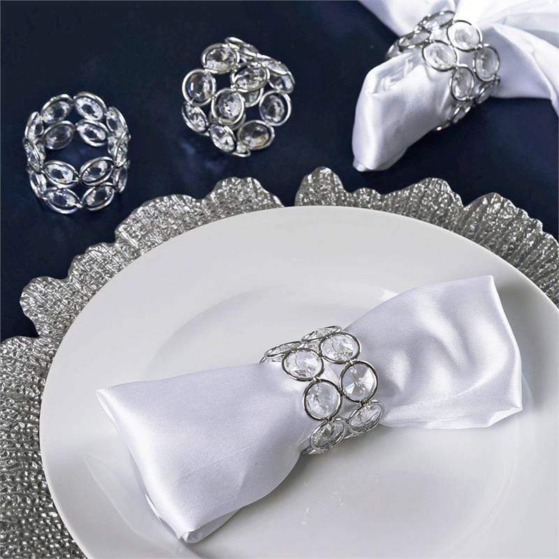 4 pcs Crystal Design Napkin Rings Set NAP_RING08_SILV