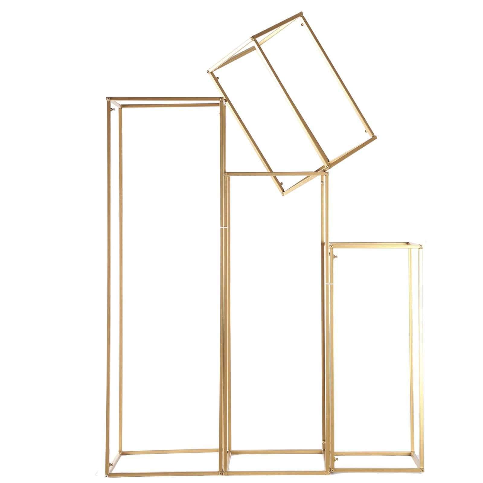 4 pcs Geometric Metal Stands Wedding Flower Vase Holders - Matte Gold IRON_STND01_GOLD_SET01