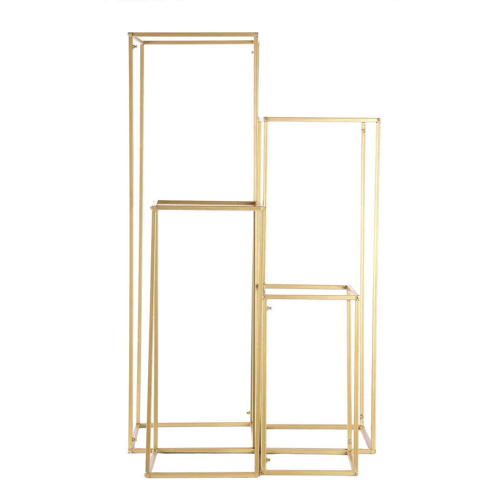 4 pcs Geometric Metal Stands Wedding Flower Vase Holders - Matte Gold IRON_STND01_GOLD_SET01