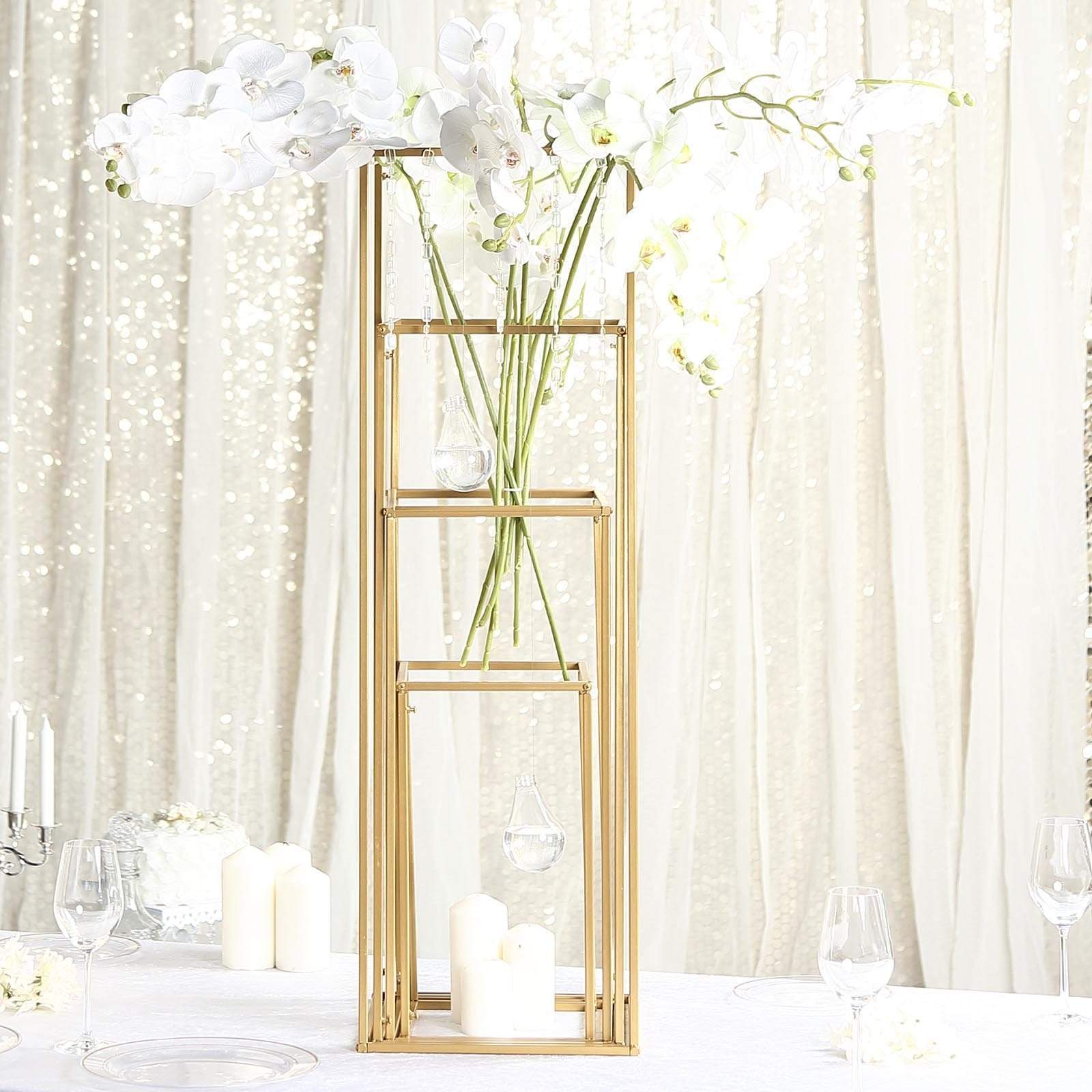 4 pcs Geometric Metal Stands Wedding Flower Vase Holders - Matte Gold IRON_STND01_GOLD_SET01