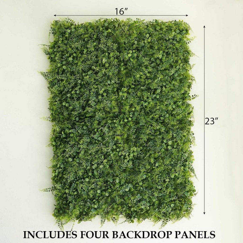 4 pcs Medium Boxwood and Fern Leaves Wall Backdrop Panels 11 sq ft - Green ARTI_5062_GRN_26