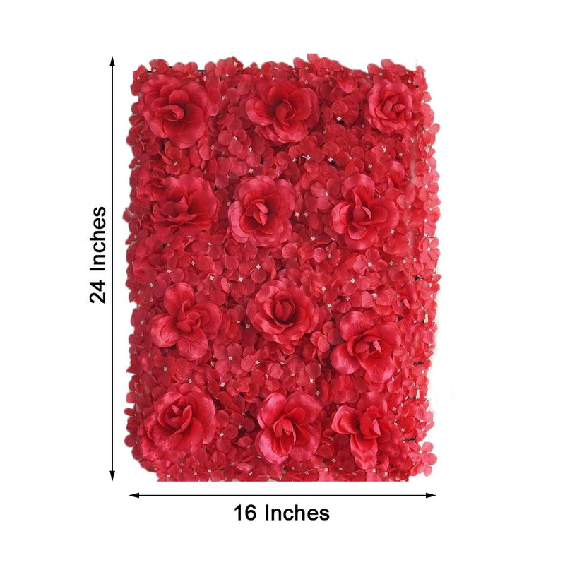 4 pcs Silk Roses and Hydrangea Flowers Wall Backdrop Panels