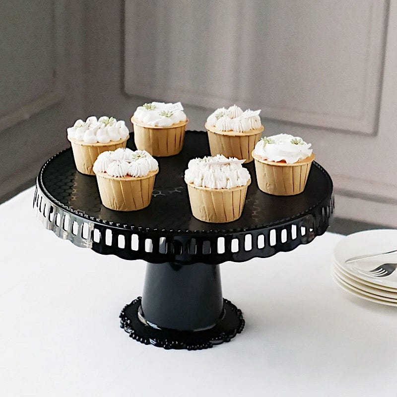 4 Plastic 13" Dessert Pedestals Round Cupcake Stands with Scalloped Edges