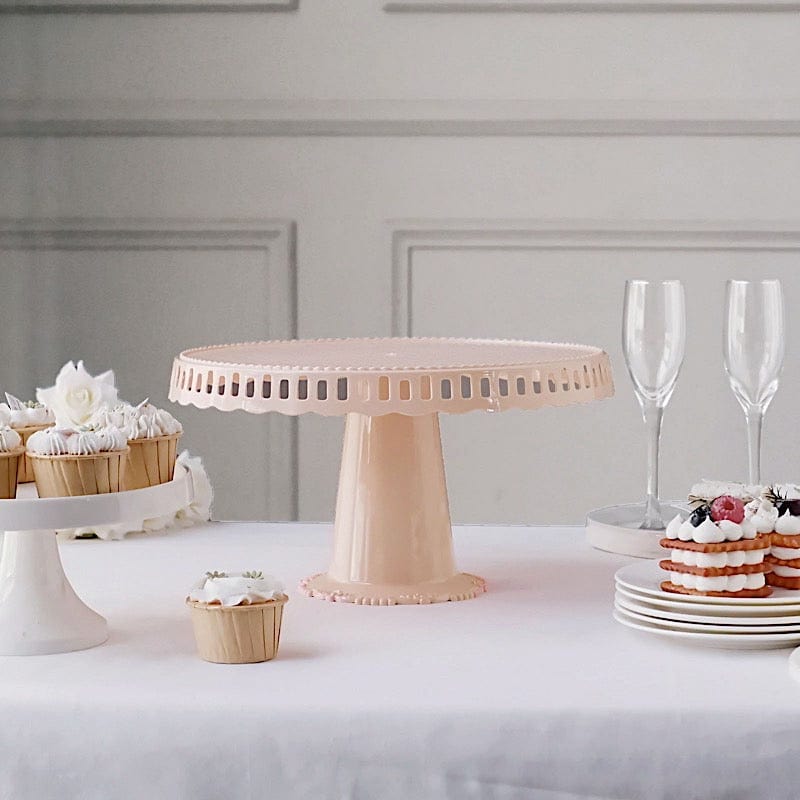 4 Plastic 13" Dessert Pedestals Round Cupcake Stands with Scalloped Edges