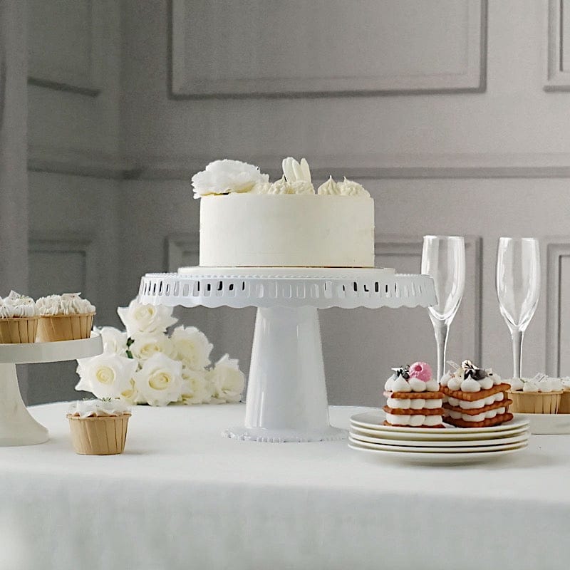 4 Plastic 13" Dessert Pedestals Round Cupcake Stands with Scalloped Edges