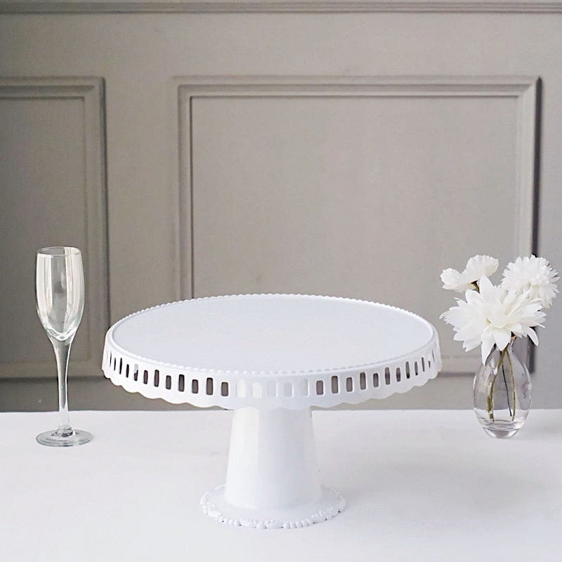 4 Plastic 13" Dessert Pedestals Round Cupcake Stands with Scalloped Edges