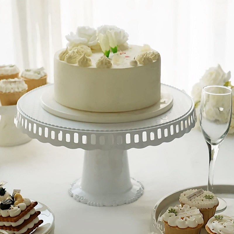 4 Plastic 13" Dessert Pedestals Round Cupcake Stands with Scalloped Edges