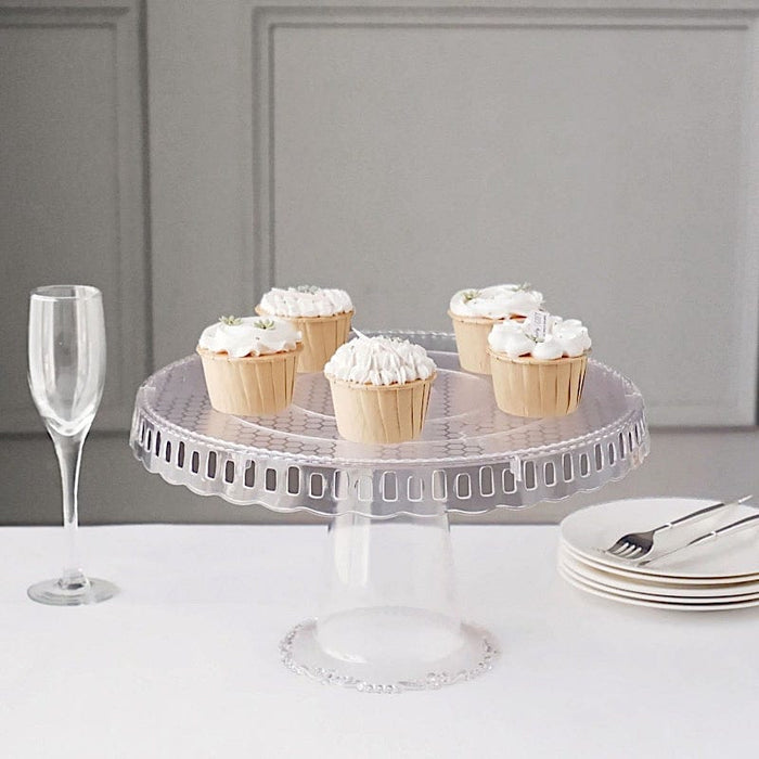 4 Plastic 13" Dessert Pedestals Round Cupcake Stands with Scalloped Edges