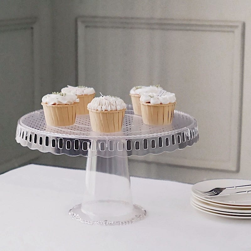 4 Plastic 13" Dessert Pedestals Round Cupcake Stands with Scalloped Edges