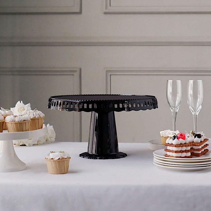 4 Plastic 13" Dessert Pedestals Round Cupcake Stands with Scalloped Edges