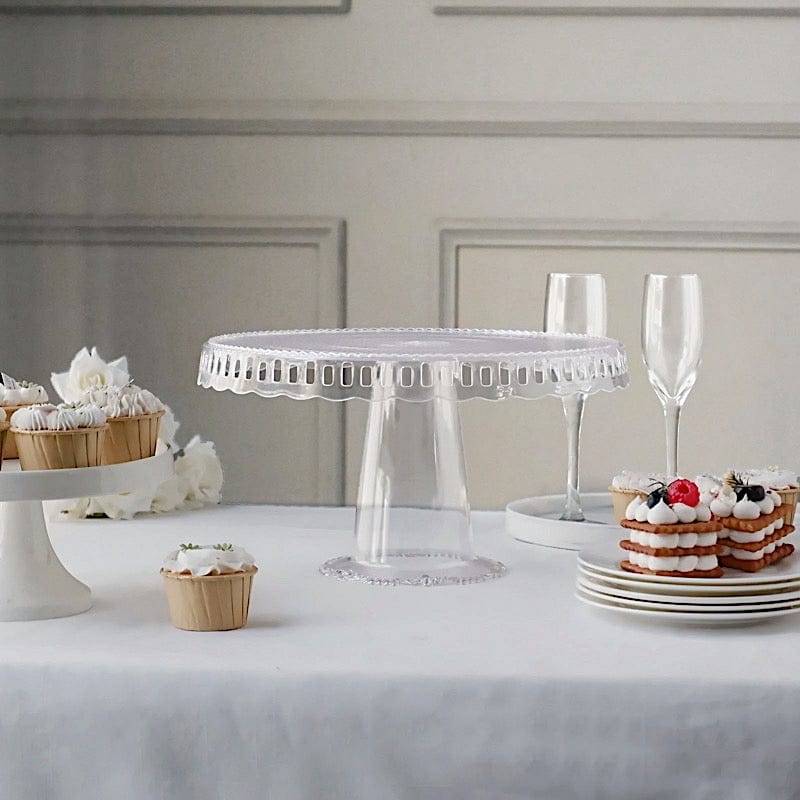 4 Plastic 13" Dessert Pedestals Round Cupcake Stands with Scalloped Edges