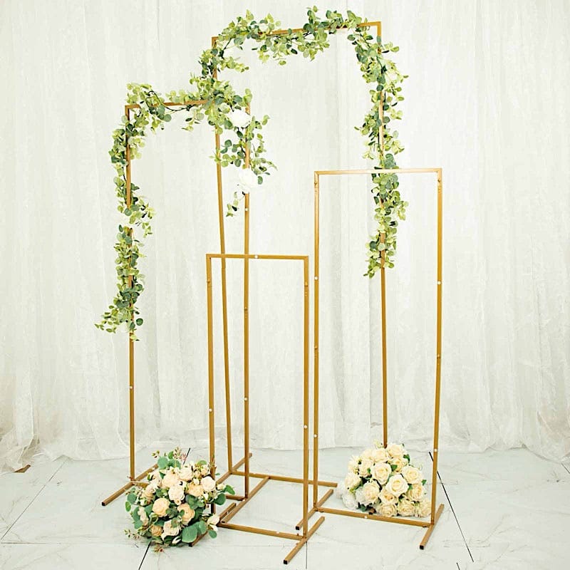4 Rectangular Metal Floral Display Frame Wedding Arch Backdrop Stand Set - Gold IRON_STND05A_SET_GOLD