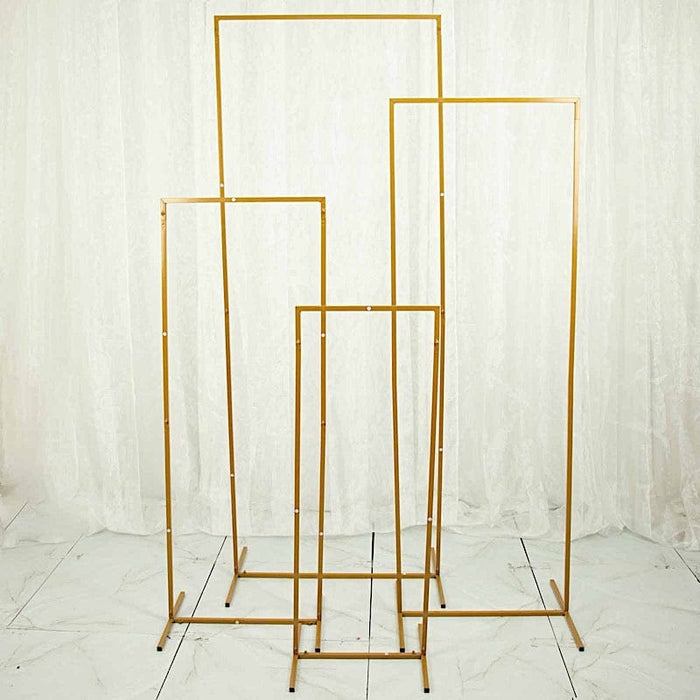 4 Rectangular Metal Floral Display Frame Wedding Arch Backdrop Stand Set - Gold IRON_STND05A_SET_GOLD