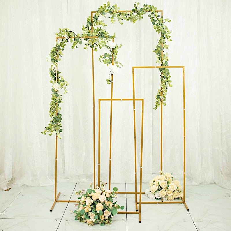 4 Rectangular Metal Floral Display Frame Wedding Arch Backdrop Stand Set - Gold IRON_STND05A_SET_GOLD